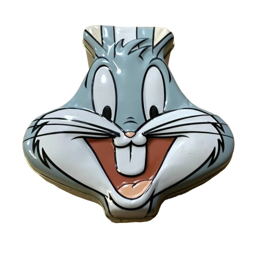 Bugs Bunny Head Tin Dish With Lid Gray 8 x 8 in Metal